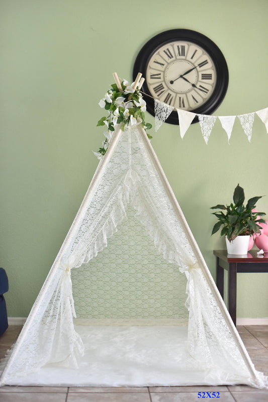 Ruffled Edge Ivory All Lace Kids Teepee, Play Teepee, Lace Teepee, Kids Play Tent, Childrens Play House, Tipi,Kids Room Decor