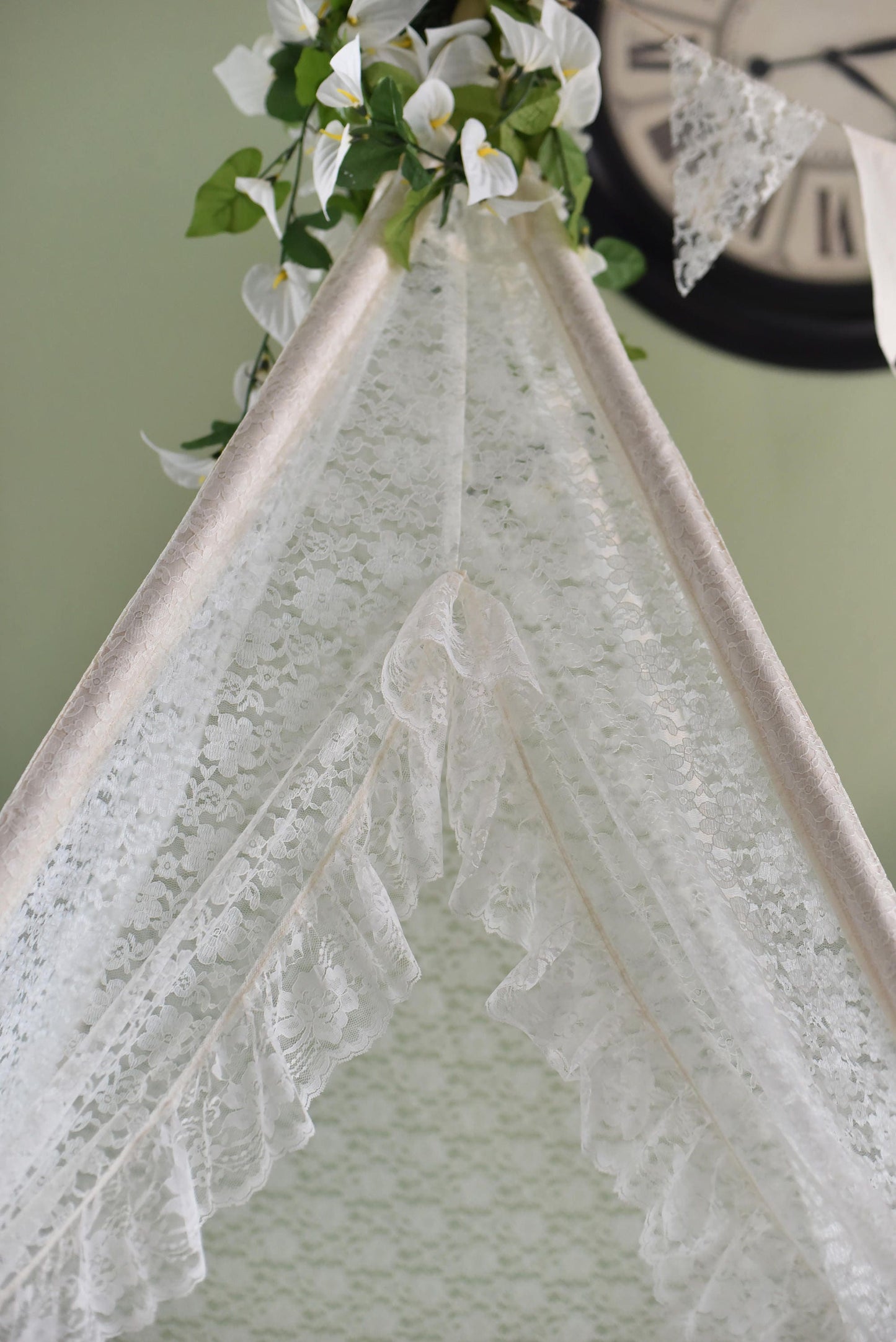 Ruffled Edge Ivory All Lace Kids Teepee, Play Teepee, Lace Teepee, Kids Play Tent, Childrens Play House, Tipi,Kids Room Decor