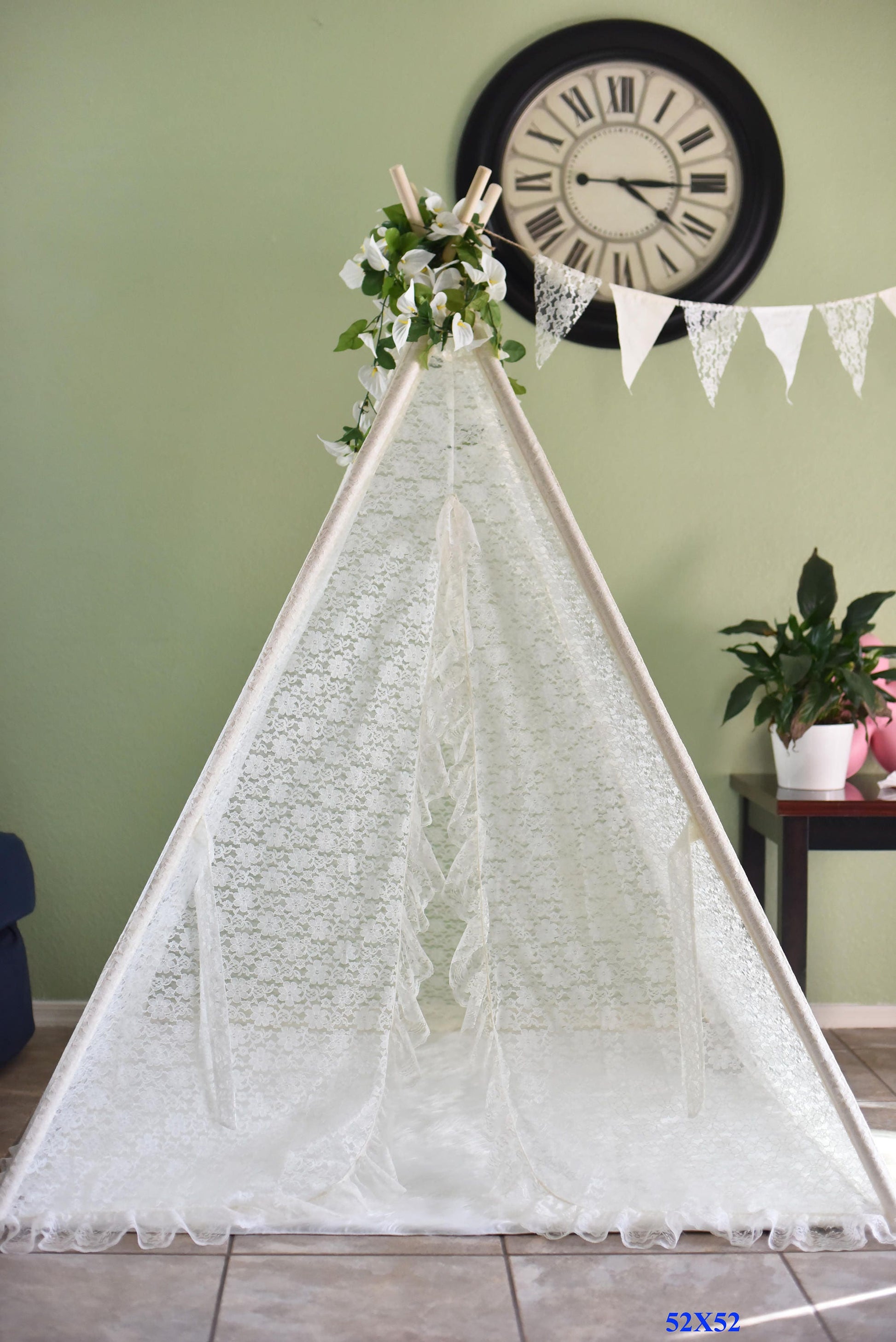 Ruffled Edge Ivory All Lace Kids Teepee, Play Teepee, Lace Teepee, Kids Play Tent, Childrens Play House, Tipi,Kids Room Decor