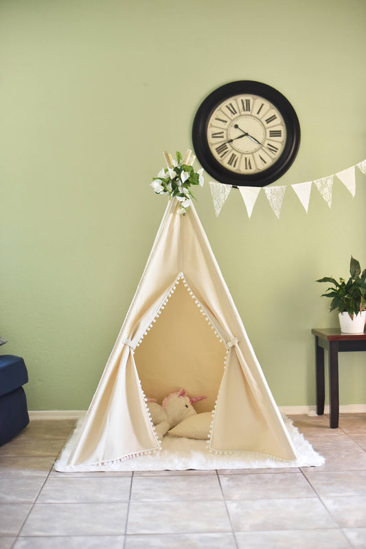 Pompom Natural Canvas Kids Teepee, Play Tent, Play House, Tipi,Room Decor