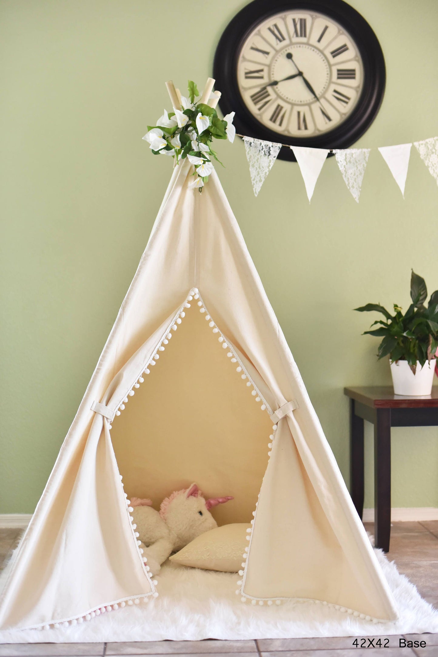 Pompom Natural Canvas Kids Teepee, Play Tent, Play House, Tipi,Room Decor