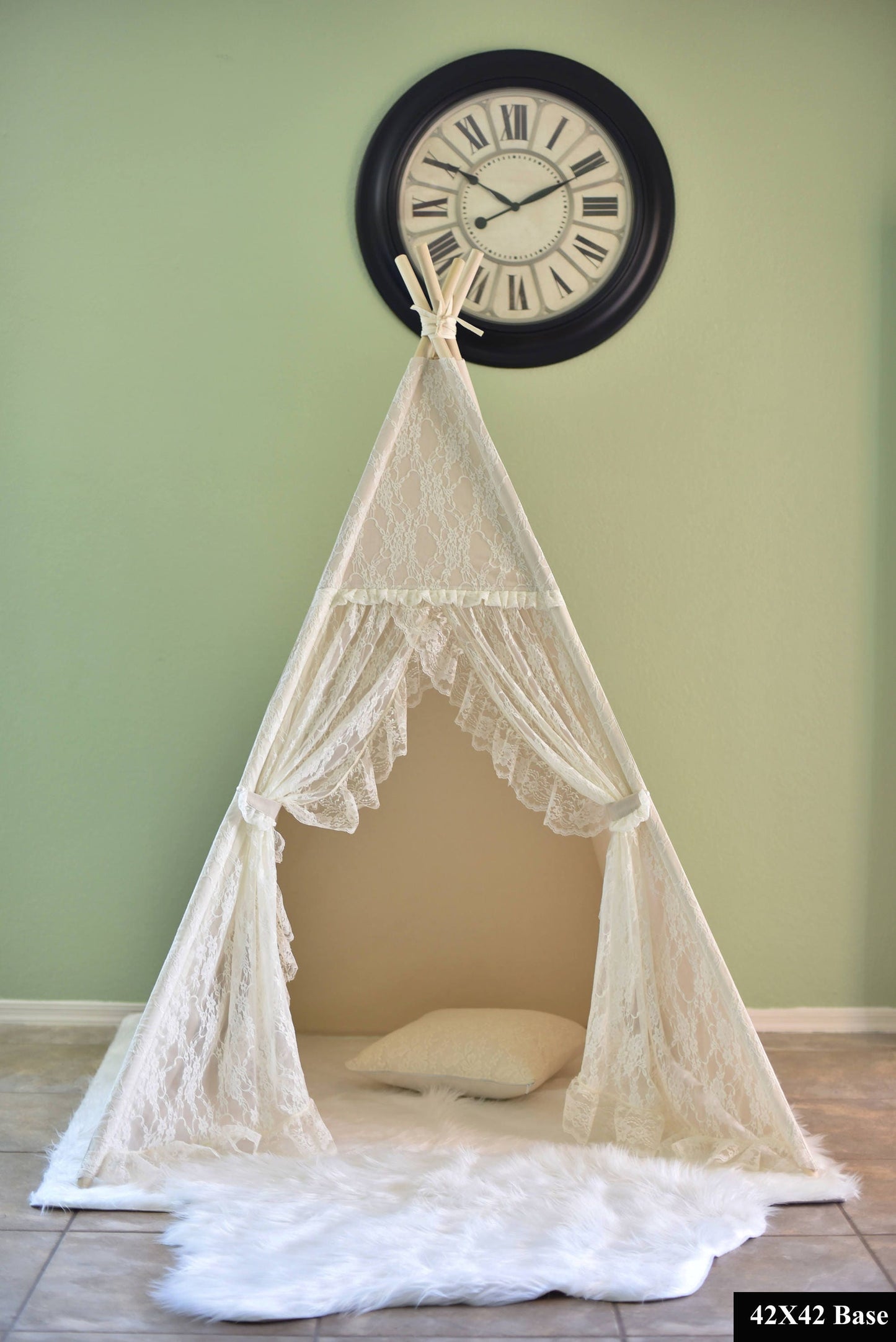 Flora Ivory Lace Canvas Kids Teepee, Play Teepee, Lace Teepee, Kids Play Tent, Childrens Play House, Tipi,Kids Room Decor