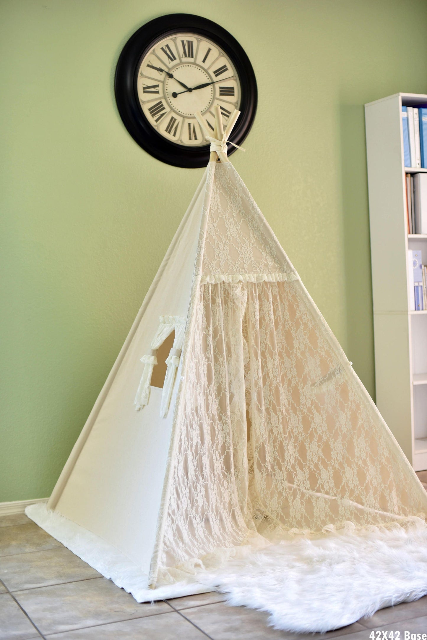 Flora Ivory Lace Canvas Kids Teepee, Play Teepee, Lace Teepee, Kids Play Tent, Childrens Play House, Tipi,Kids Room Decor