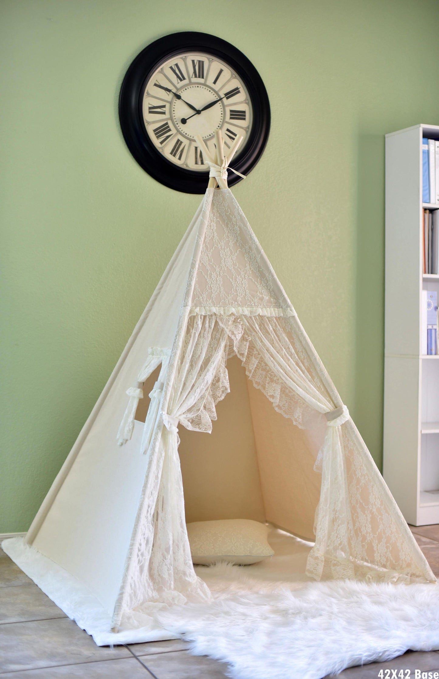 Flora Ivory Lace Canvas Kids Teepee, Play Teepee, Lace Teepee, Kids Play Tent, Childrens Play House, Tipi,Kids Room Decor