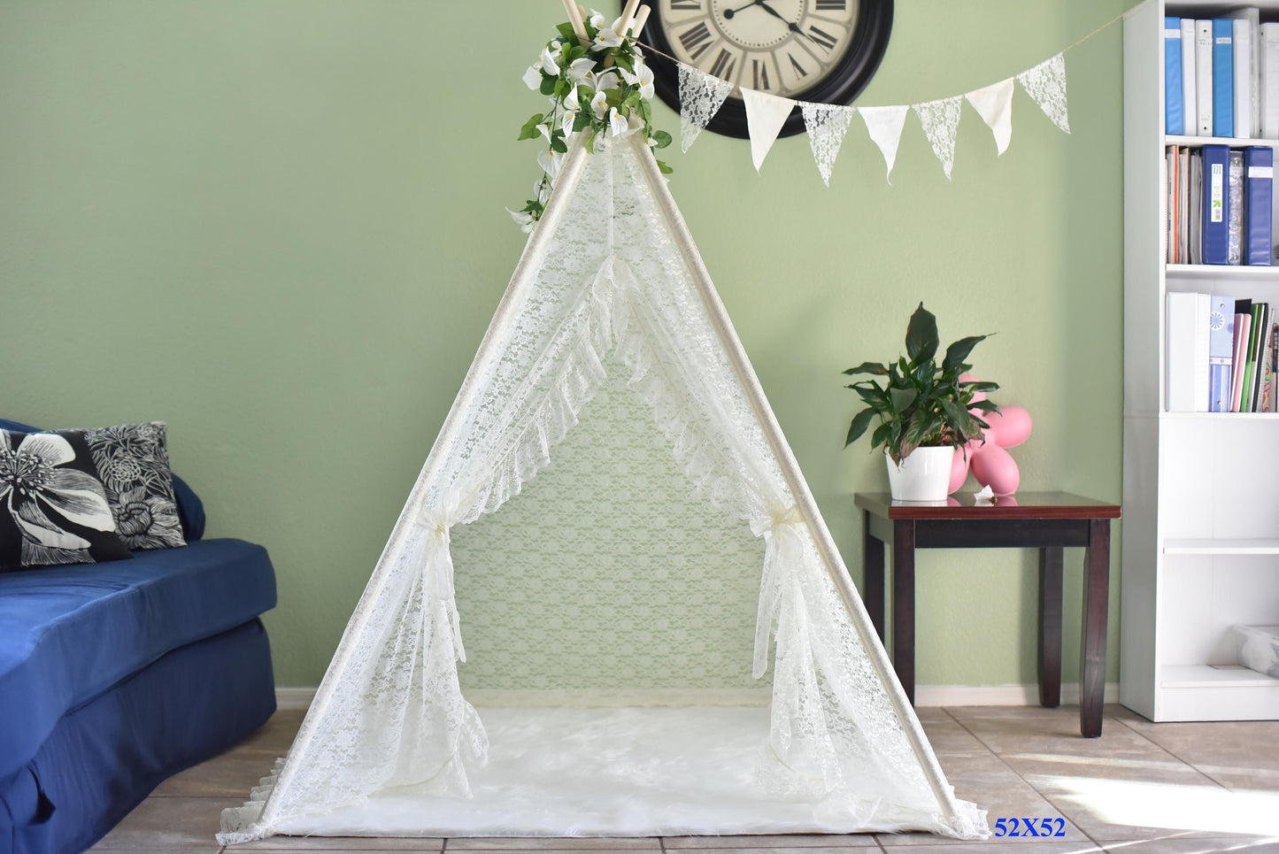 Ruffled Edge Ivory All Lace Kids Teepee, Play Teepee, Lace Teepee, Kids Play Tent, Childrens Play House, Tipi,Kids Room Decor