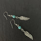 Native American Earrings, Silver Feather, Leaf, Turquoise Jewellery, Ethnic, Bohemian, Boho, Tribal, Hypoallergenic, Sterling Silver