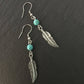 Native American Earrings, Silver Feather, Leaf, Turquoise Jewellery, Ethnic, Bohemian, Boho, Tribal, Hypoallergenic, Sterling Silver
