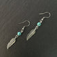 Native American Earrings, Silver Feather, Leaf, Turquoise Jewellery, Ethnic, Bohemian, Boho, Tribal, Hypoallergenic, Sterling Silver