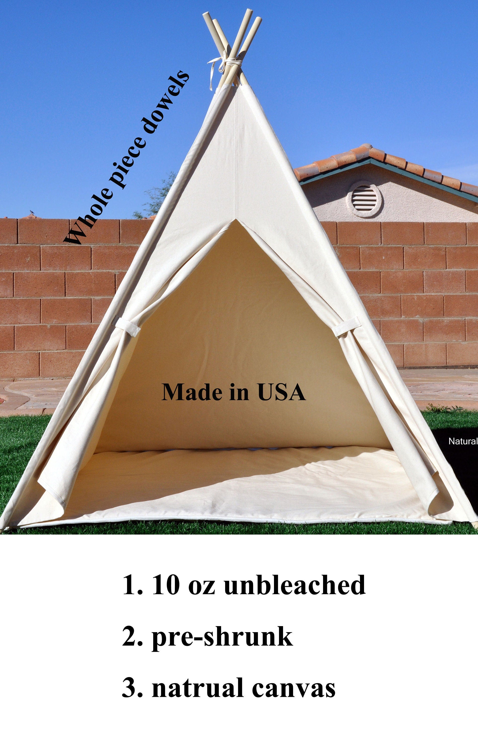 On Sale: Natural Canvas Plain Teepee, Kids Teepee with Poles, Play Tent, Play House, Tipi,Room Decor