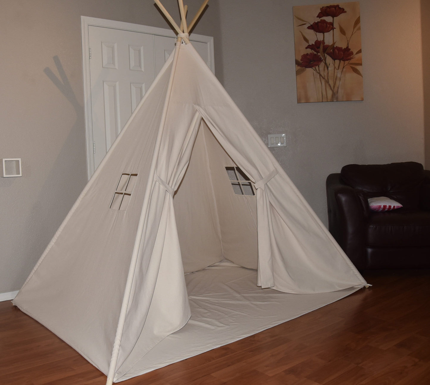 Bed Teepee Natural Canvas Bed Teepee, Kids Play Tent, Childrens Play House, Tipi,Kids Room Decor