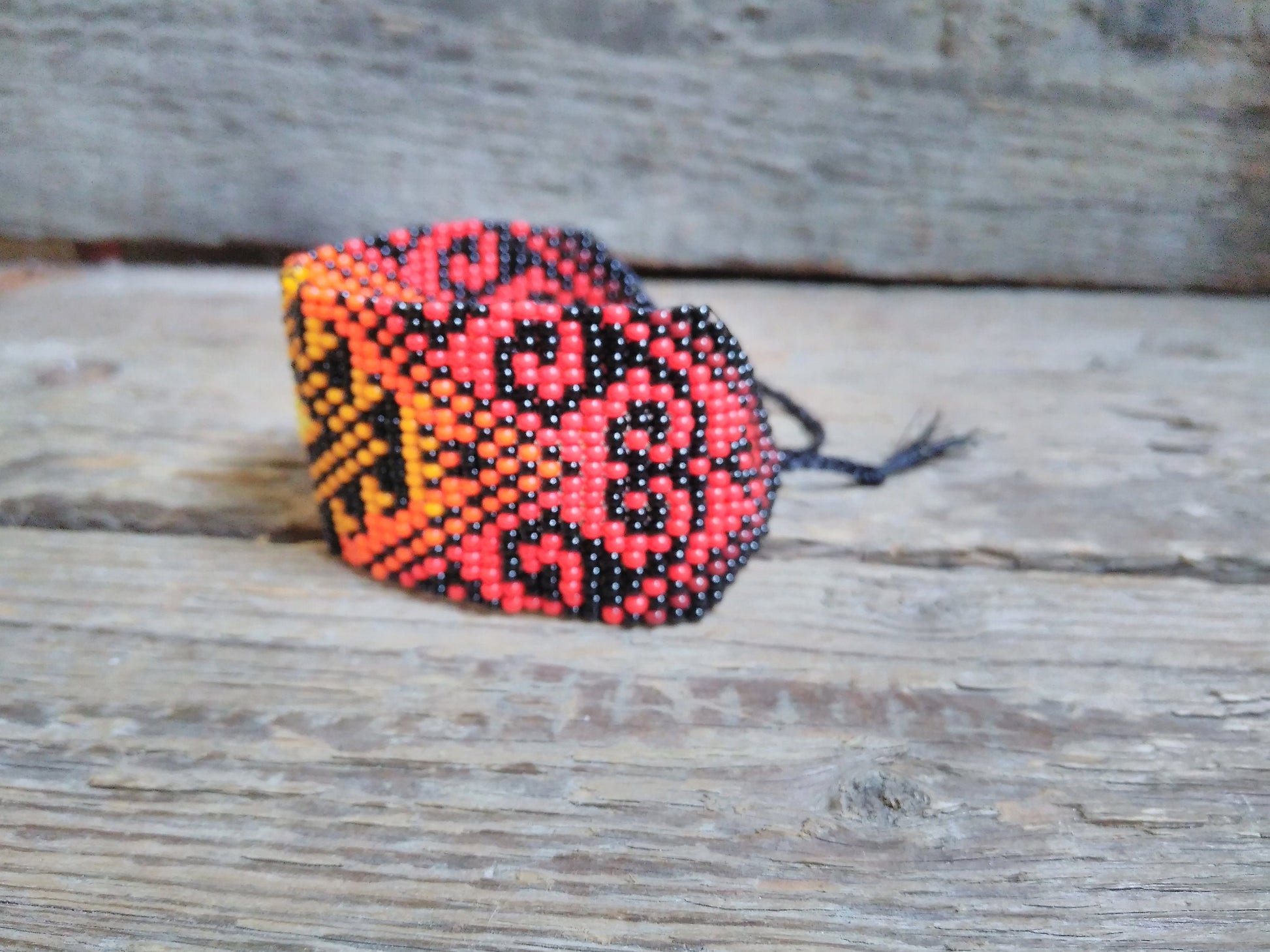 Red Bead Loom Bracelet,Cuff Beaded Bracelet,Geometric Bracelet,Ethno Bracelet for Man/Women,Handmade Bracelet,Beadwork Jewelry,Native Style