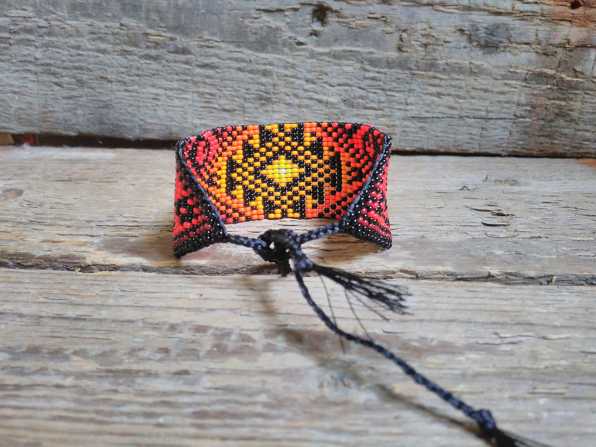 Red Bead Loom Bracelet,Cuff Beaded Bracelet,Geometric Bracelet,Ethno Bracelet for Man/Women,Handmade Bracelet,Beadwork Jewelry,Native Style