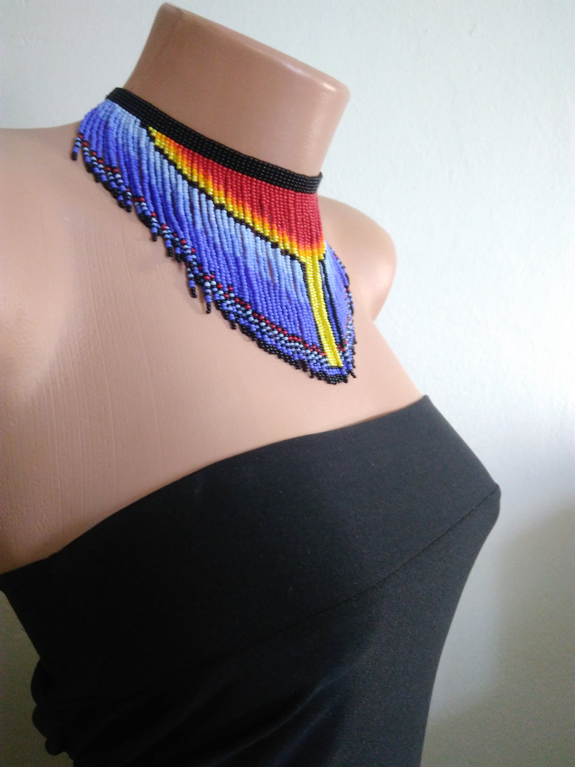 Sunset Choker,Beaded Fringe Choker,Beads Choker,Native American Style Choker,Necklace for Women,Beadwork Jewelry,Handmade Gift for Her