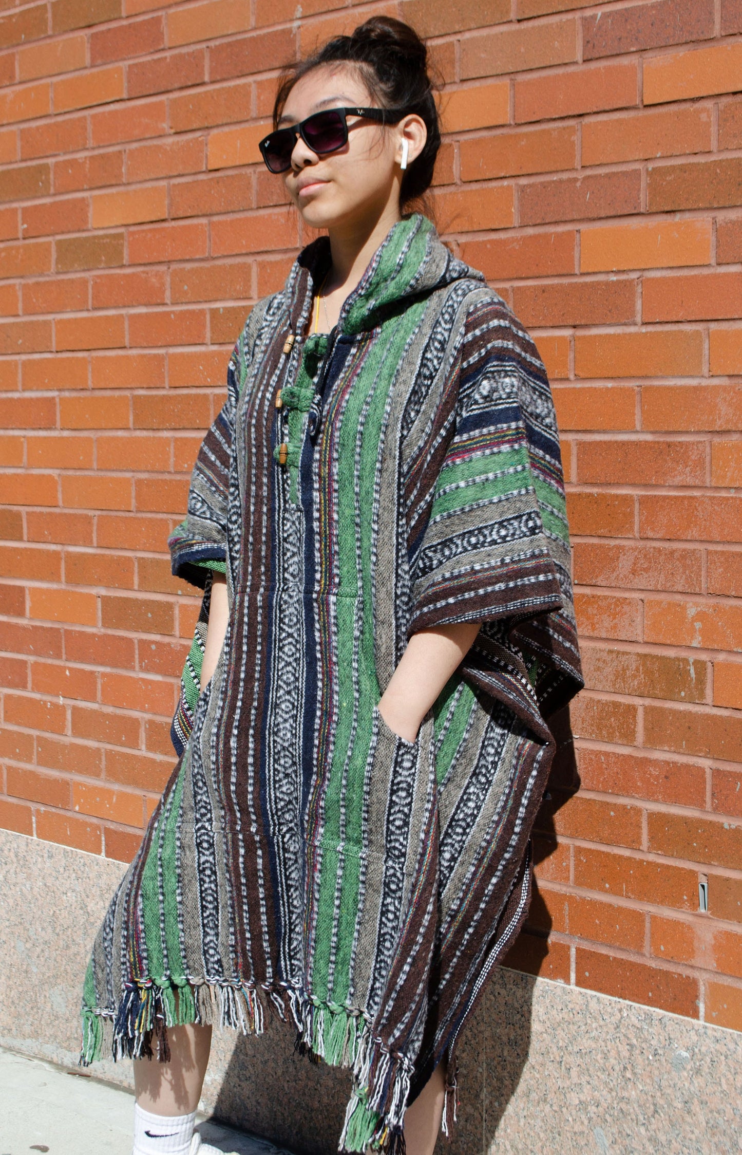 Heavy Cotton Hooded Hoodie Poncho | 100 Percent Cotton - Handmade in Nepal| One Size - Multicolor | Thick Breathable - Kangaroo Pockets