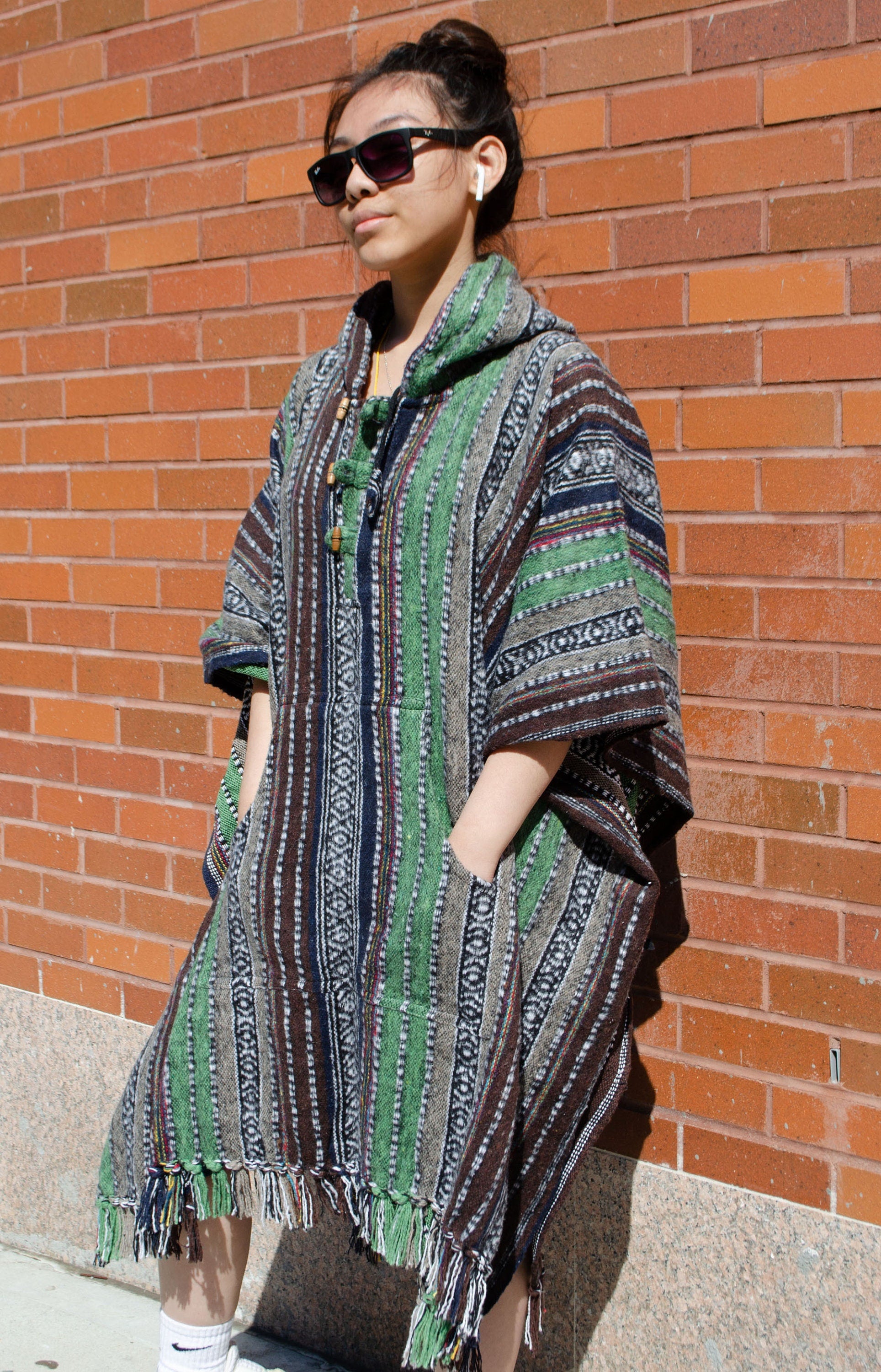 Heavy Cotton Hooded Hoodie Poncho | 100 Percent Cotton - Handmade in Nepal| One Size - Multicolor | Thick Breathable - Kangaroo Pockets