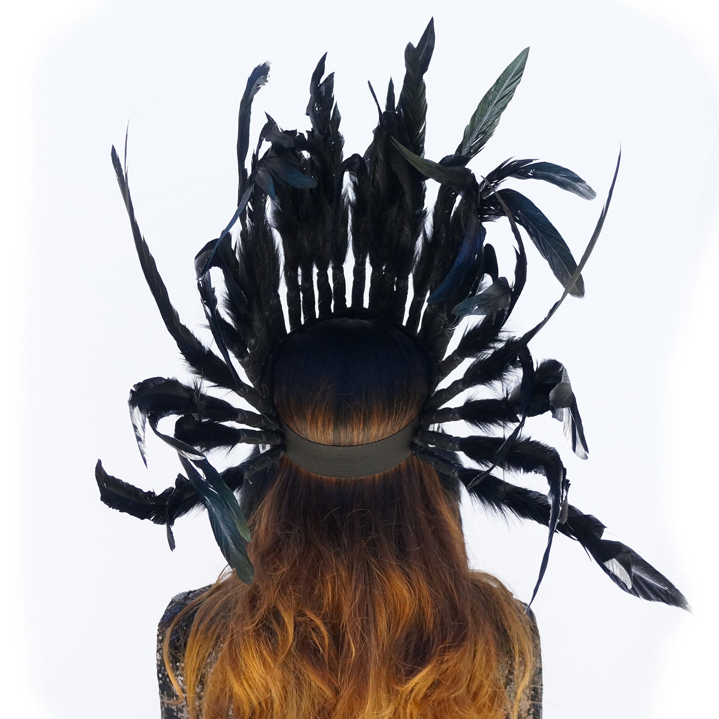 Feather Headdress, Black Feather Headdress with Faux Fur and Beaded Headband, Headdress Inspiration ZUCKER®