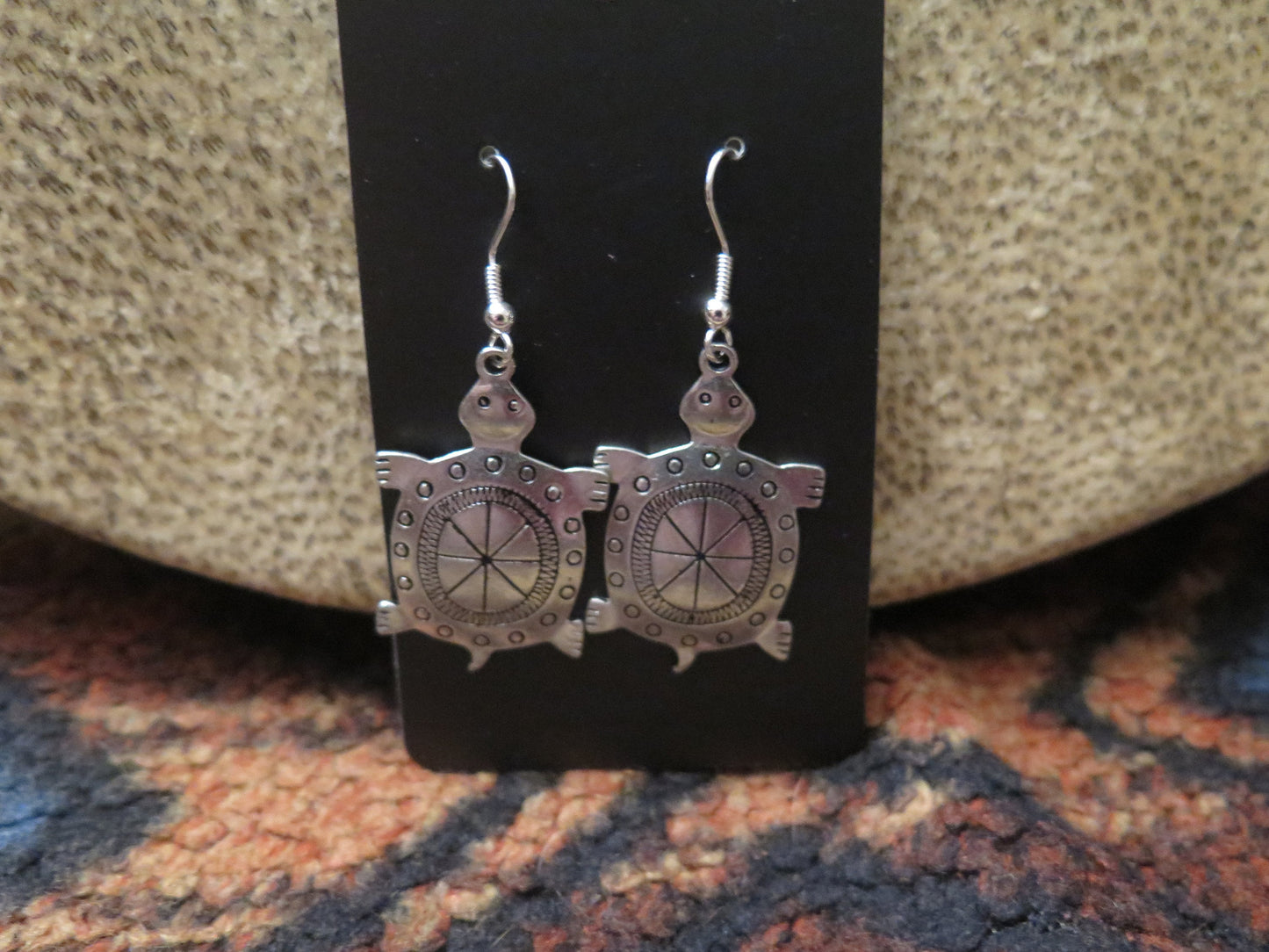 Turtle Earrings Pewter Turtle Native American Mother Earth Jewelry, Sterling Silver Earwires