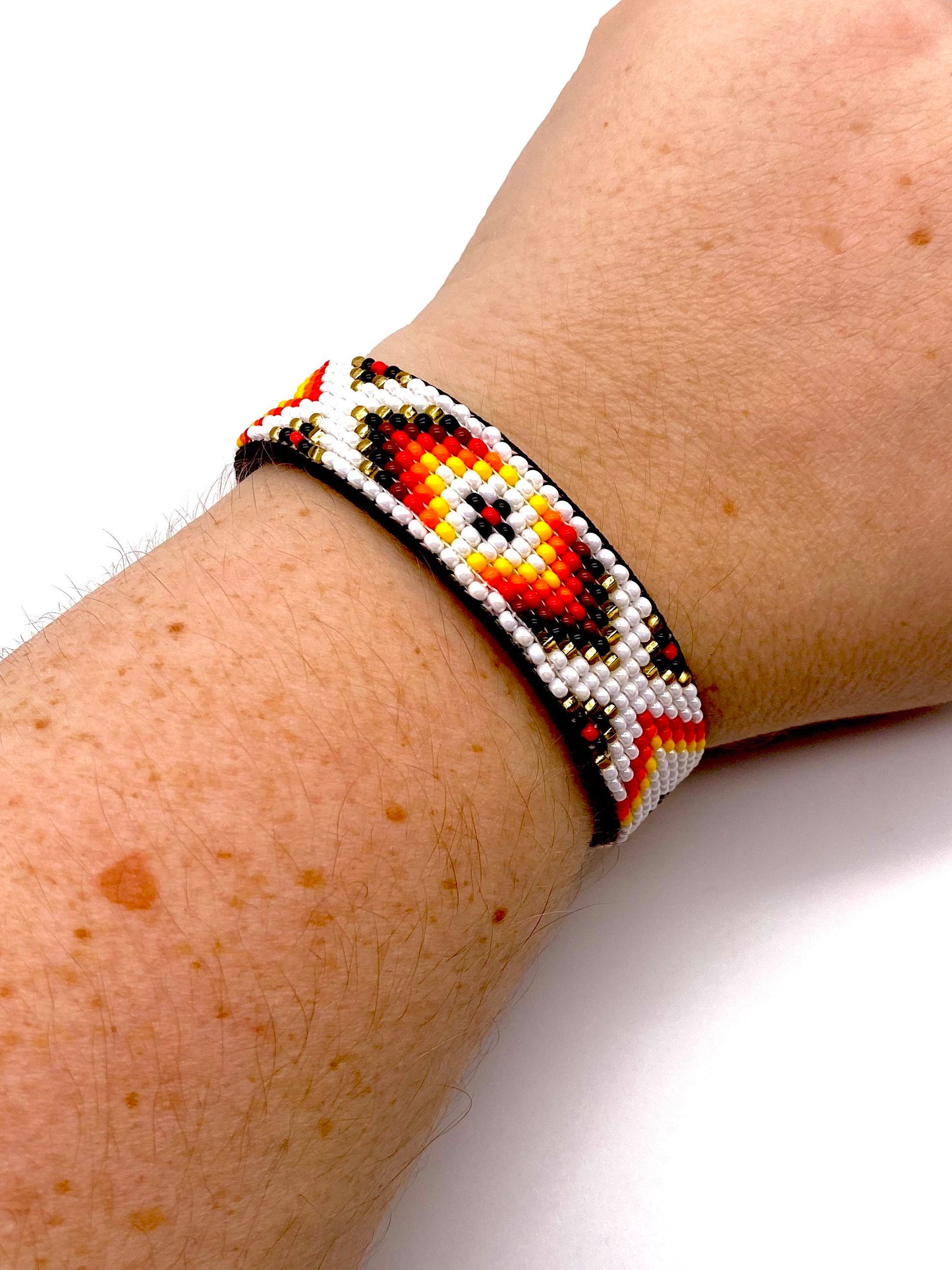 White Beaded Leather Cuff Bracelet: Native Made Jewelry Handcrafted by Indigenous Mayan Artisans
