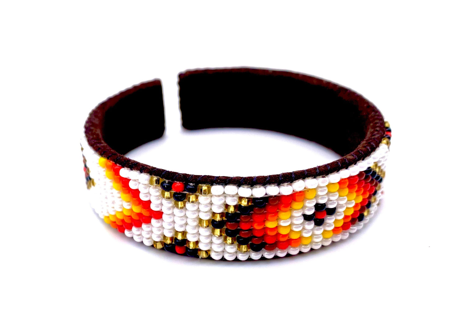 White Beaded Leather Cuff Bracelet: Native Made Jewelry Handcrafted by Indigenous Mayan Artisans