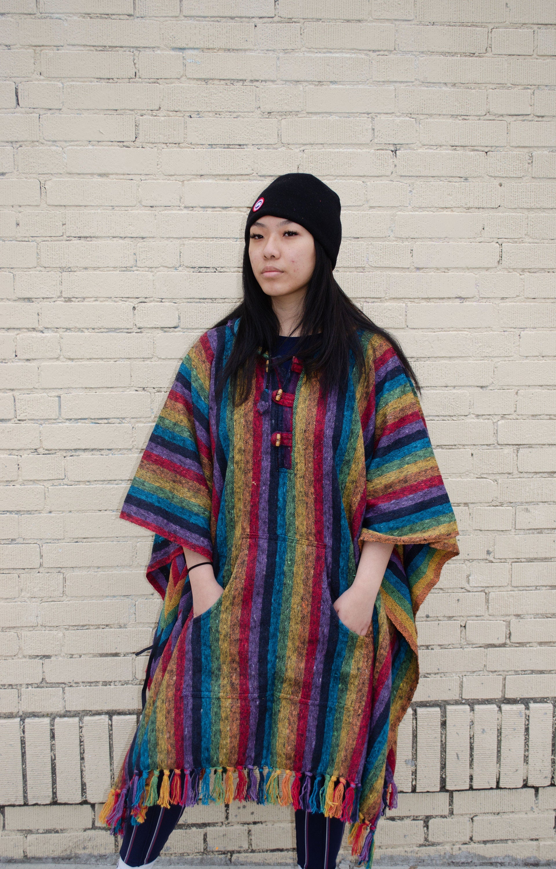 Heavy Cotton Hooded Hoodie Poncho | 100 Percent Cotton - Handmade in Nepal| One Size - Multicolor | Thick Breathable - Kangaroo Pockets
