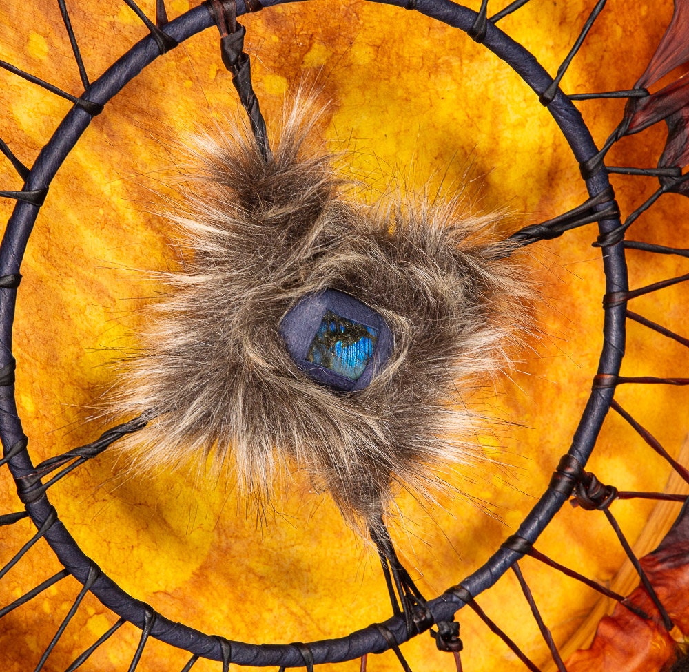 Self Discovery Shamanic Drum, Reindeer with Labradorite Crystal, Custom Made