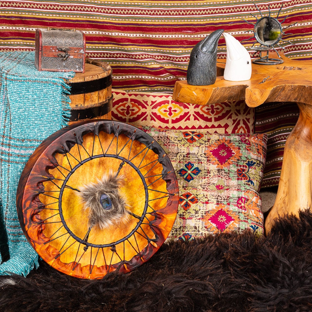 Self Discovery Shamanic Drum, Reindeer with Labradorite Crystal, Custom Made