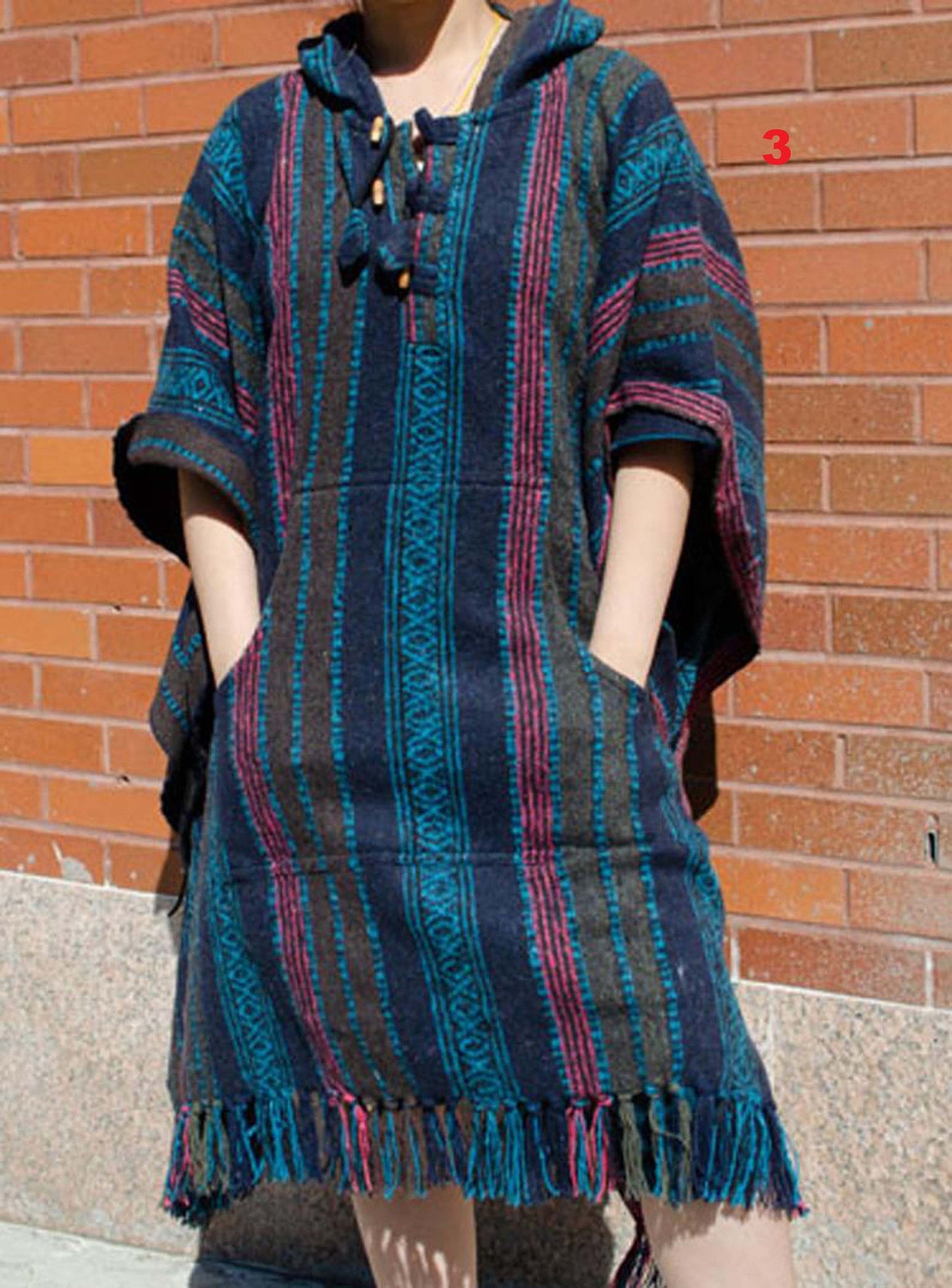 Heavy Cotton Hooded Hoodie Poncho | 100 Percent Cotton - Handmade in Nepal| One Size - Multicolor | Thick Breathable - Kangaroo Pockets
