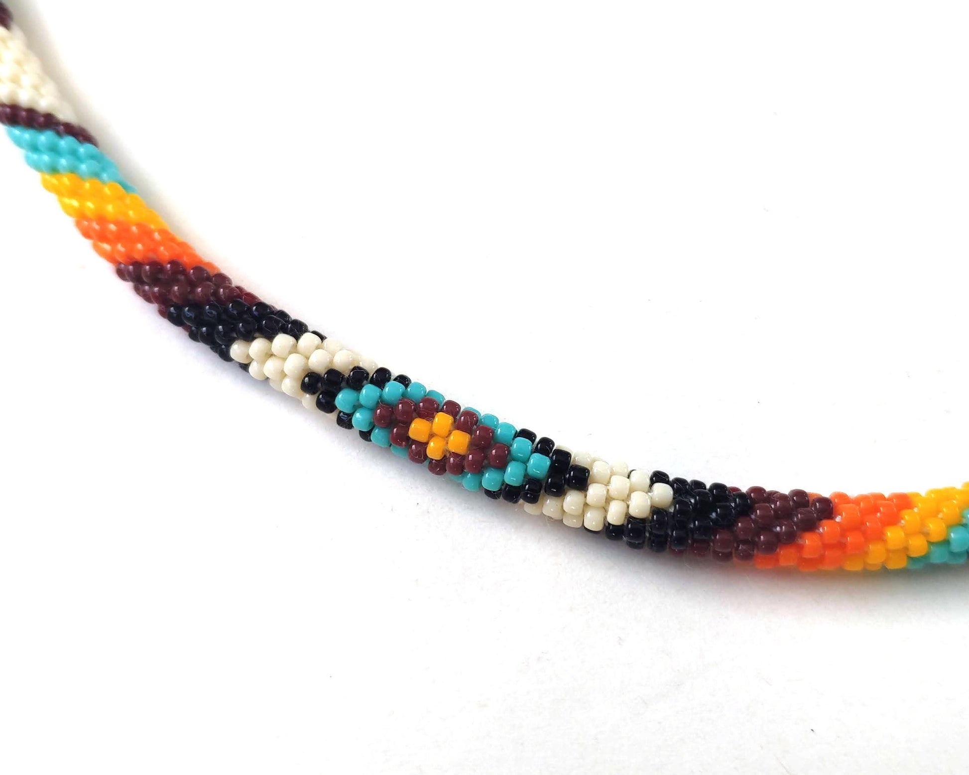 Native Style Thin Rope Necklace, Ethnic Crochet Bead Jewelry, Traditional Colors