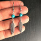 Native American Earrings, Silver Feather, Leaf, Turquoise Jewellery, Ethnic, Bohemian, Boho, Tribal, Hypoallergenic, Sterling Silver