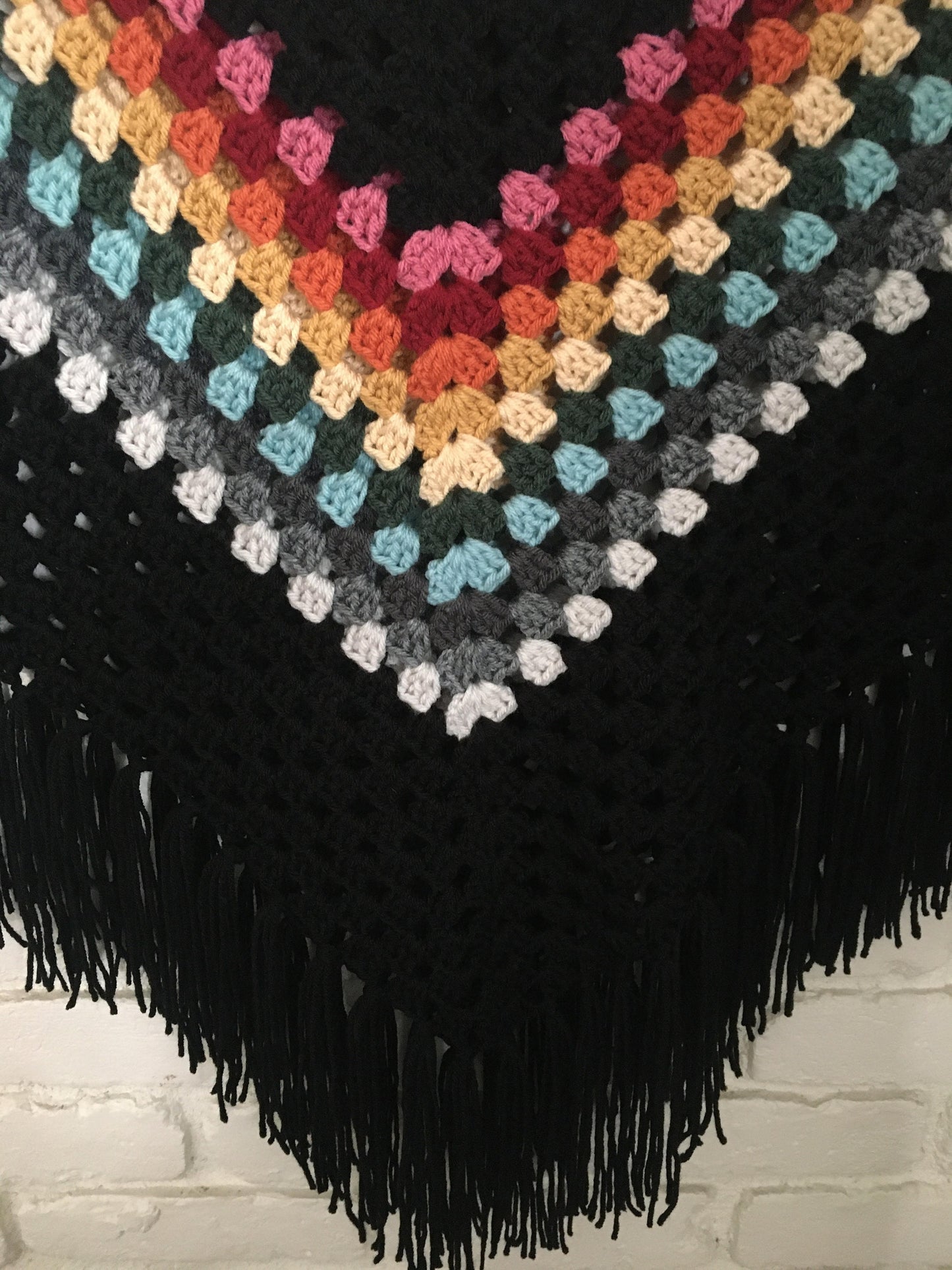 Ladies, Women'S, Hippie, Boho, Crocheted, Fringed, Retro , Festival Outfit, Pullover Poncho