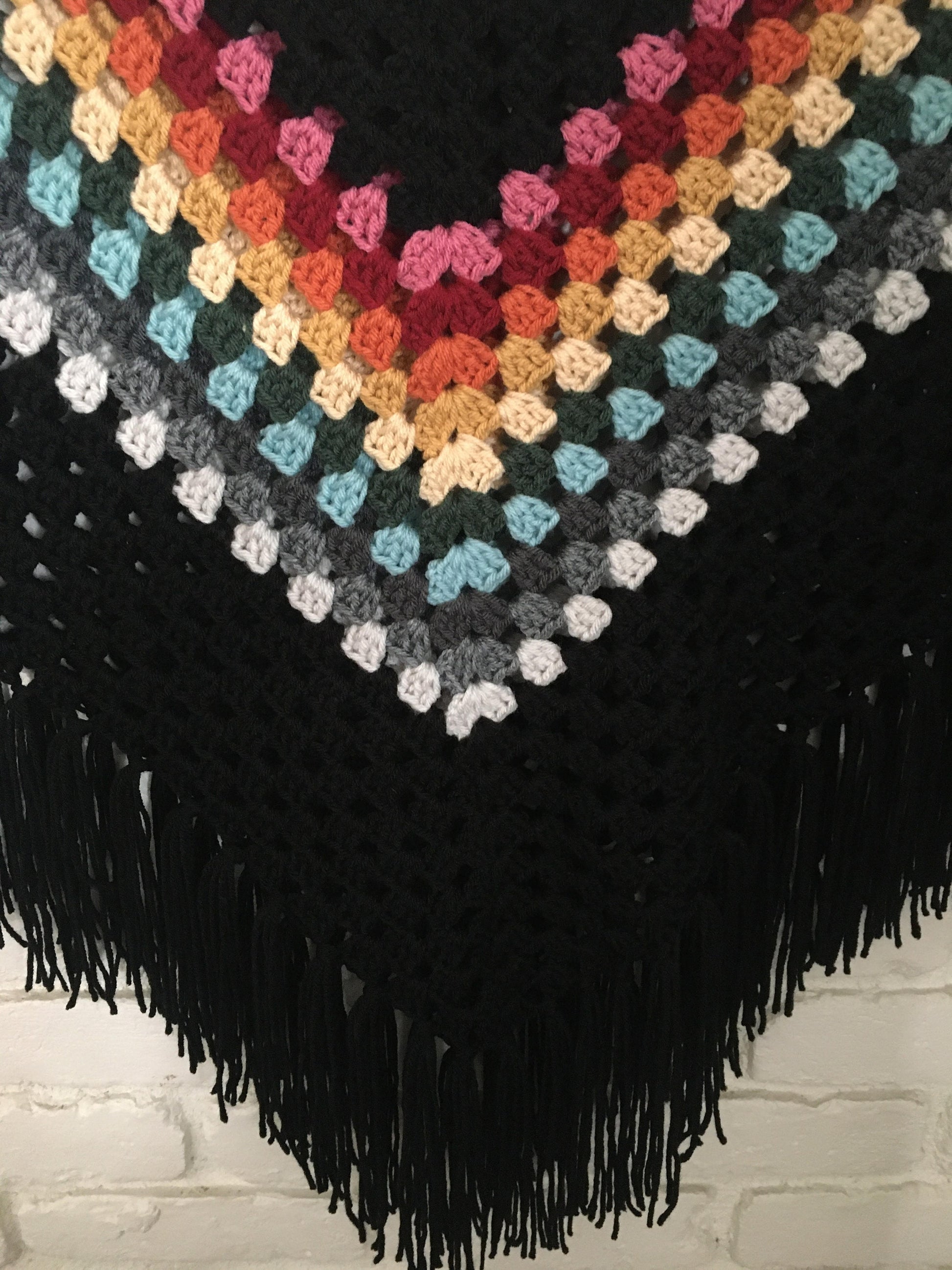 Ladies, Women'S, Hippie, Boho, Crocheted, Fringed, Retro , Festival Outfit, Pullover Poncho