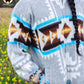Handmade Alpaca Wool Jacket. (Aqua Southwestern Cross) Unisex. Crafted by Indigenous Crafters. Super Warm and Soft.Free Shipping!Gift Ideas.