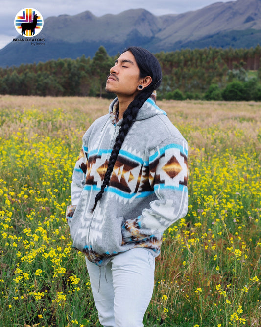 Handmade Alpaca Wool Jacket. (Aqua Southwestern Cross) Unisex. Crafted by Indigenous Crafters. Super Warm and Soft.Free Shipping!Gift Ideas.