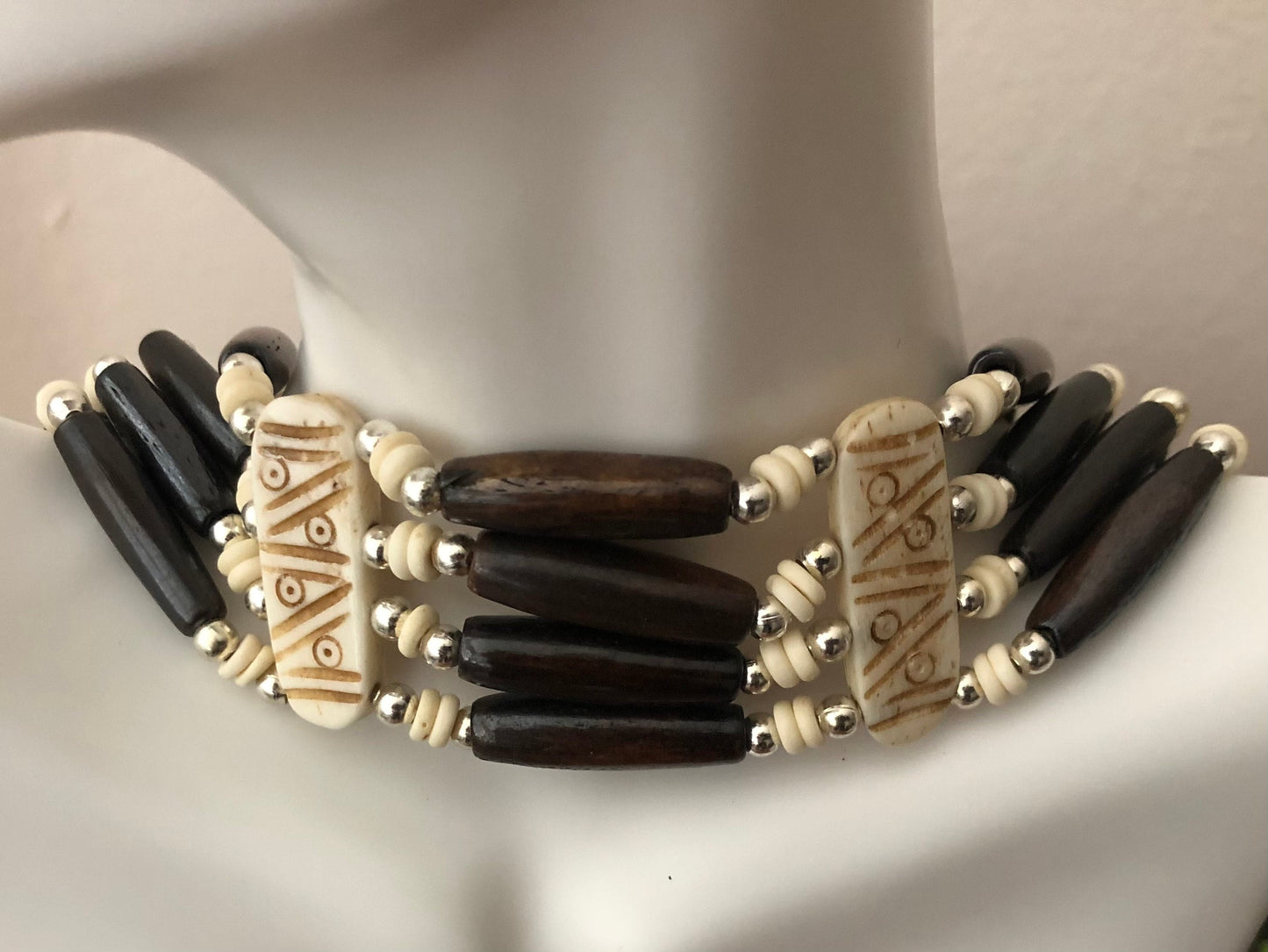Native American Indian Style Buffalo Bone Bead Choker Tribal Necklace Jewelry