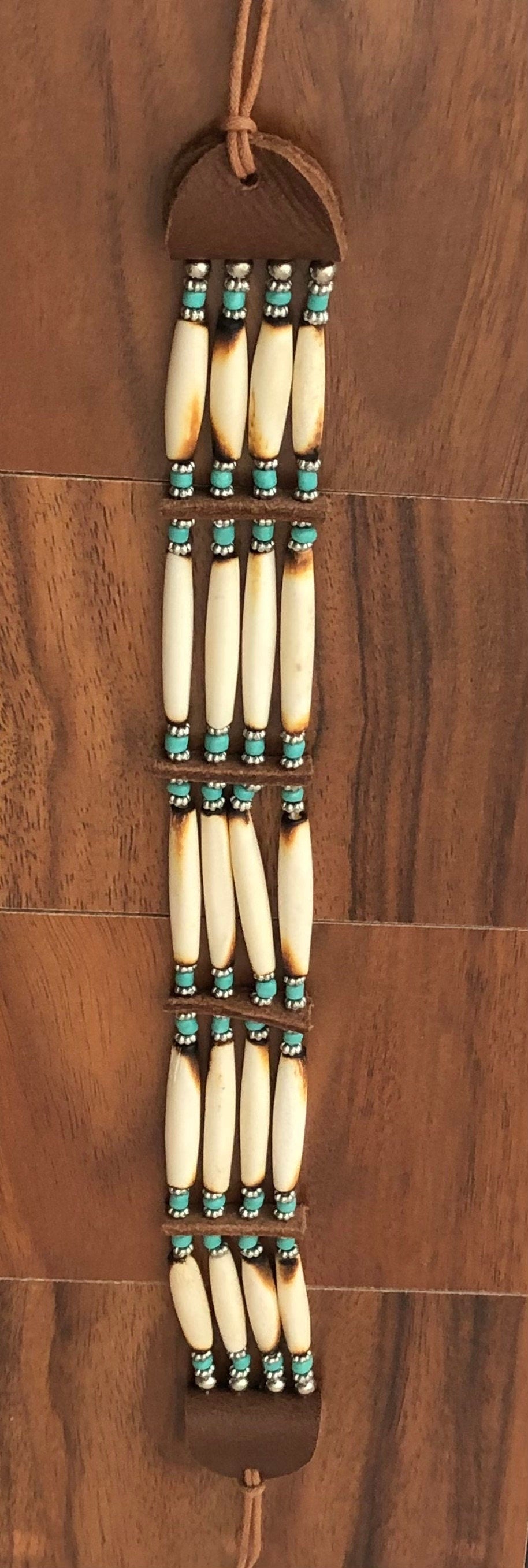 Buffalo Bone Bead Choker Tribal Necklace Turquoise Native American Indian Style 4 Strand
