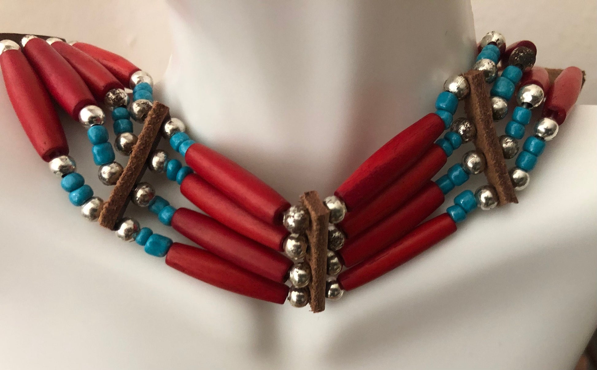 Native American Indian Style Buffalo Bone Bead Choker Tribal Necklace Jewelry