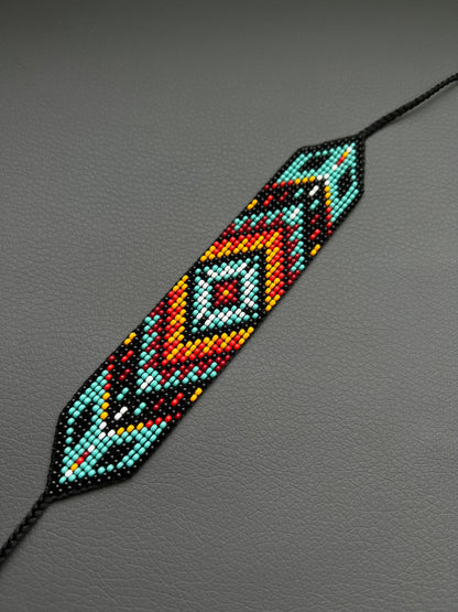 Geometric Huichol Bracelet, Tribal Geometric Bracelet, Beaded Cuff Bracelet, Native Beaded Bracelet, Seed Bead Bracelet, Authentic