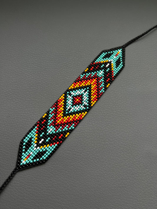 Geometric Huichol Bracelet, Tribal Geometric Bracelet, Beaded Cuff Bracelet, Native Beaded Bracelet, Seed Bead Bracelet, Authentic