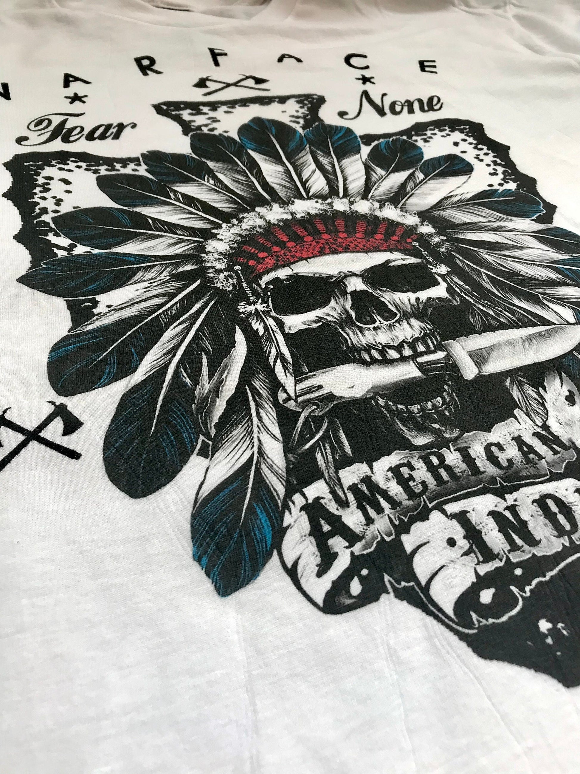 American Indian T-Shirt Native Apache Headress Tomahawk Aztec Mayan Geronimo Sitting Bull Western Cowboy Texas Oklahoma Arizona Tribe