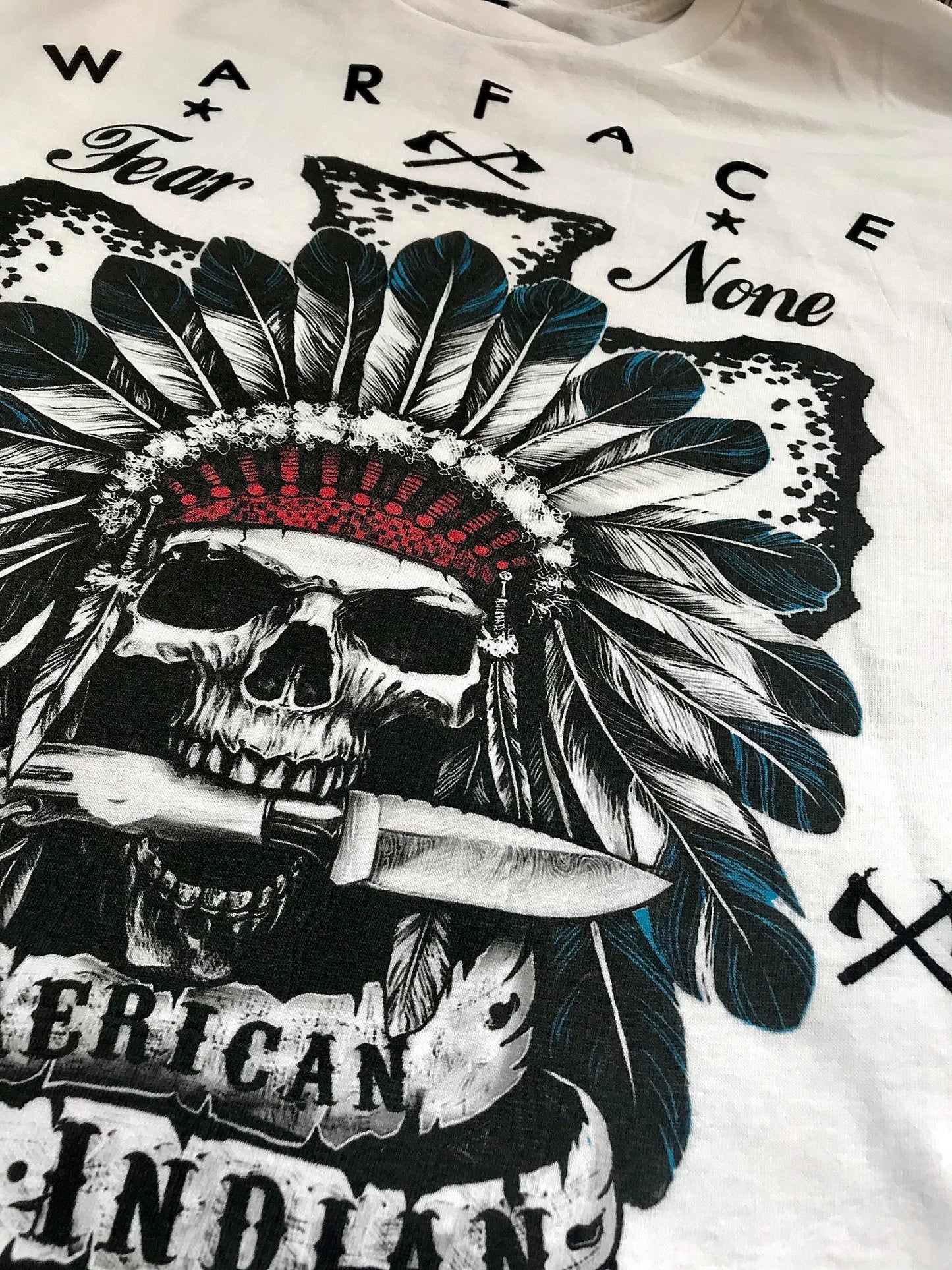 American Indian T-Shirt Native Apache Headress Tomahawk Aztec Mayan Geronimo Sitting Bull Western Cowboy Texas Oklahoma Arizona Tribe
