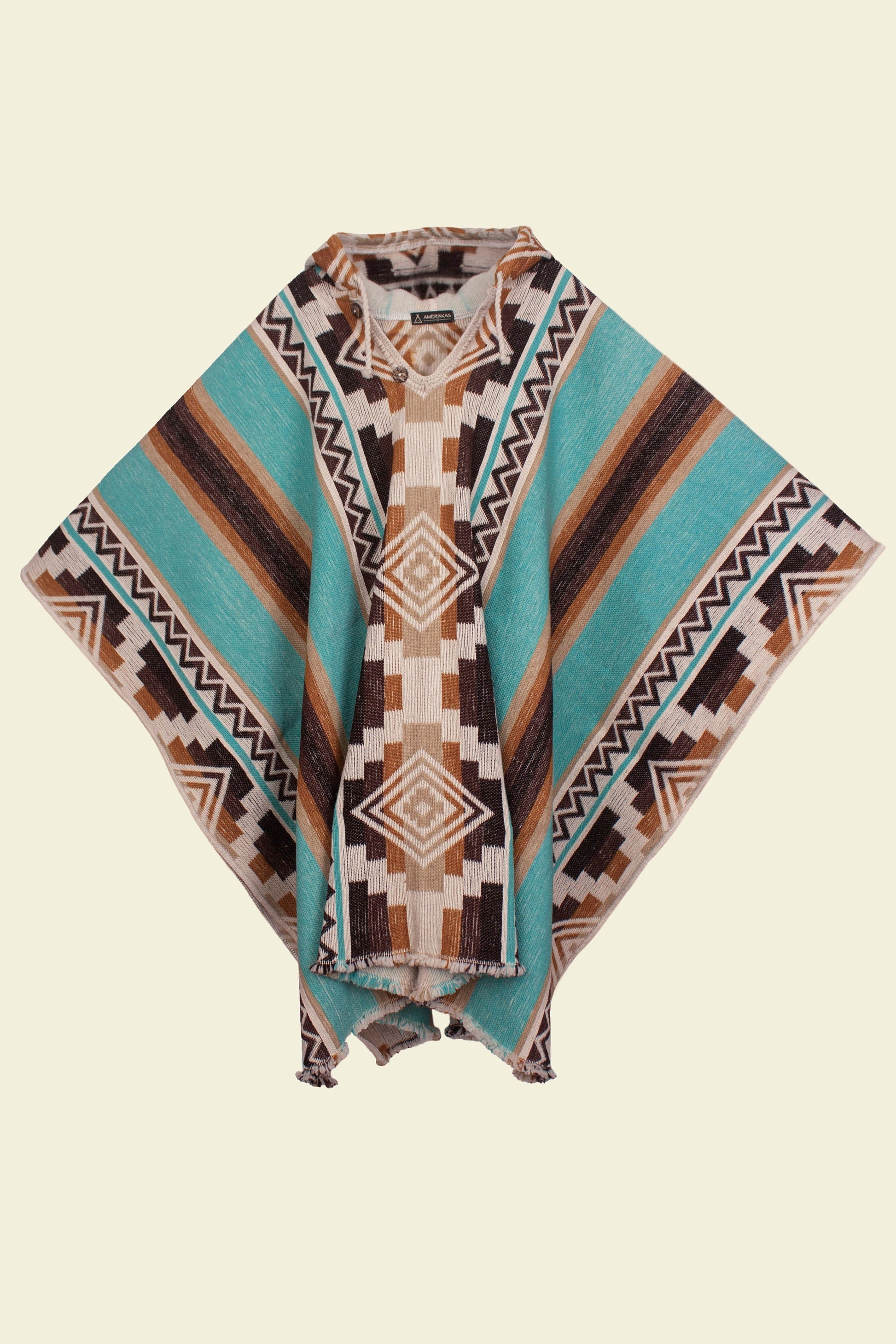 Native Southwest Wool Poncho Cape with Hood Handmade Unisex Coat