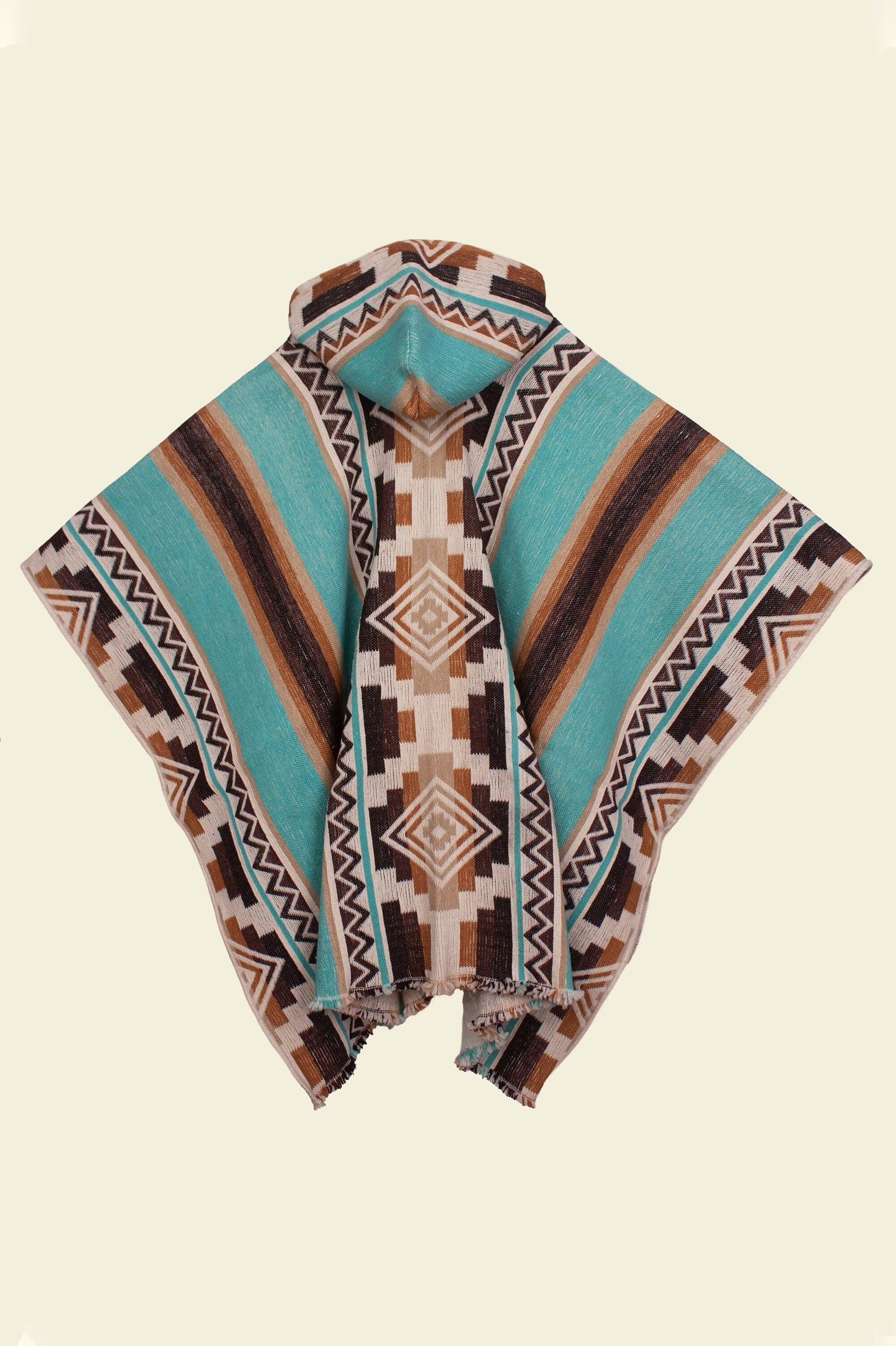 Native Southwest Wool Poncho Cape with Hood Handmade Unisex Coat