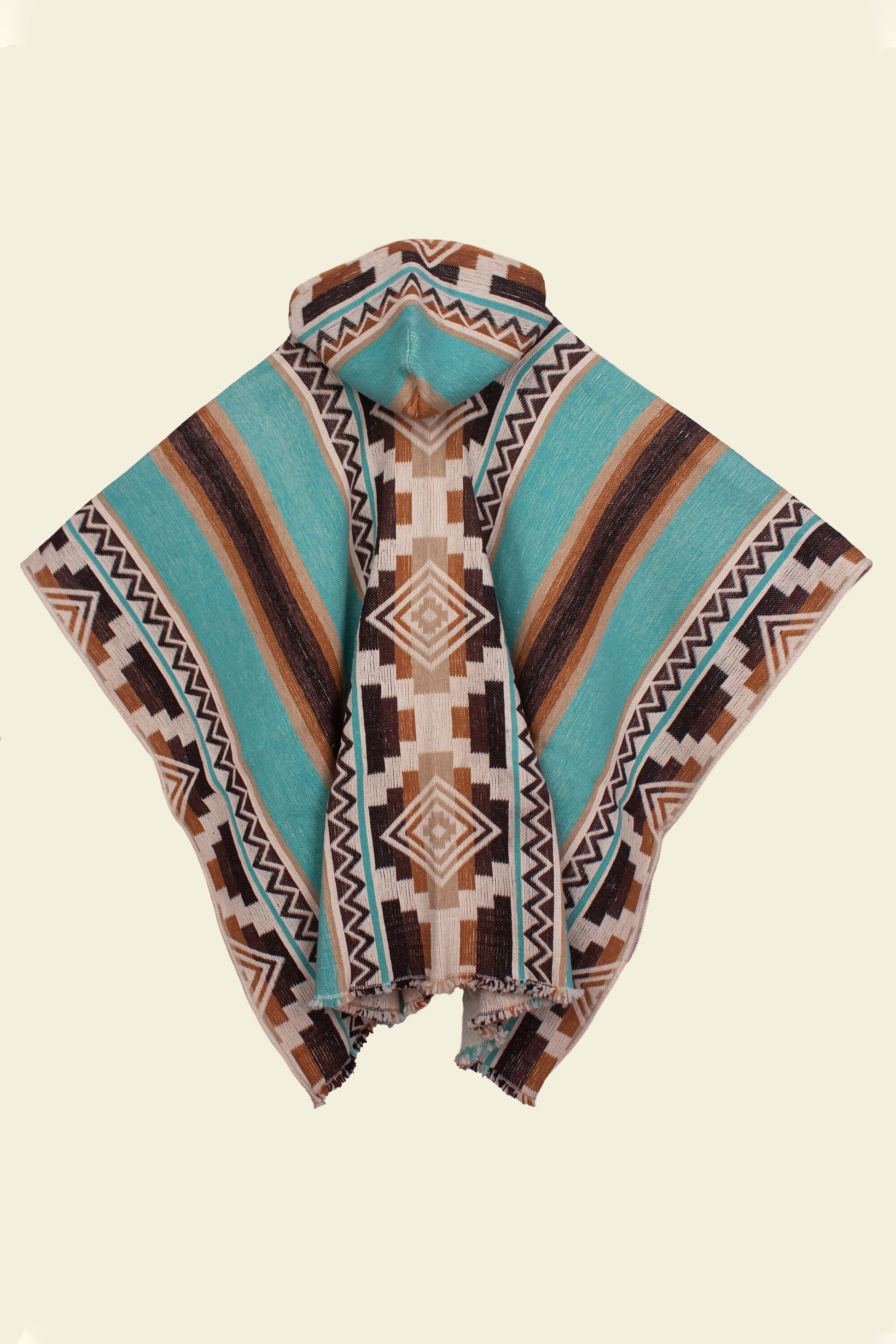 Native Southwest Wool Poncho Cape with Hood Handmade Unisex Coat