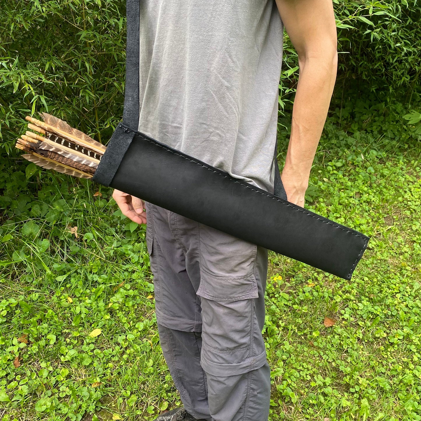 Black Large Traditional Leather Archery Quiver