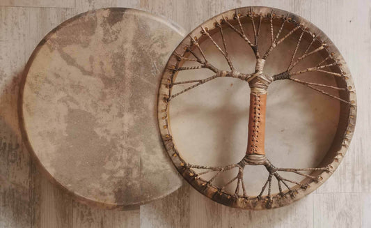 Terre Handcrafted Shaman Drum 16In 20In 24In - Goat Skin Viking Leather Style - Native American Frame Drum - Musical Gift