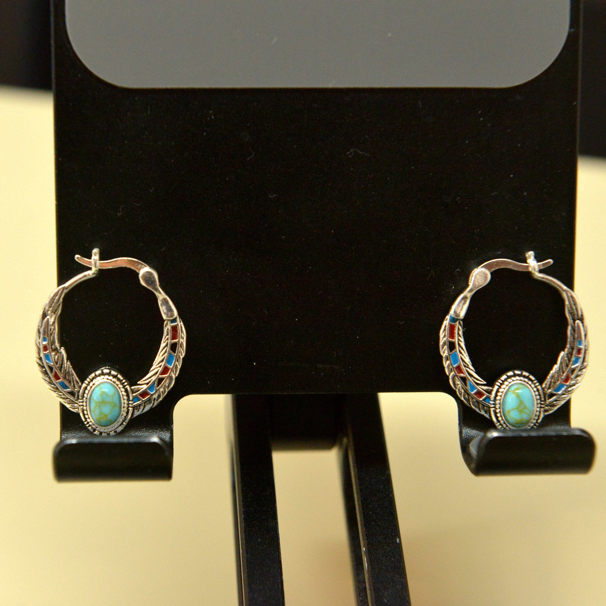 Blue 925 Silver Vintage Ethnic Style Feather Enamel Turquoise Earring Literature Tibetan Earrings
