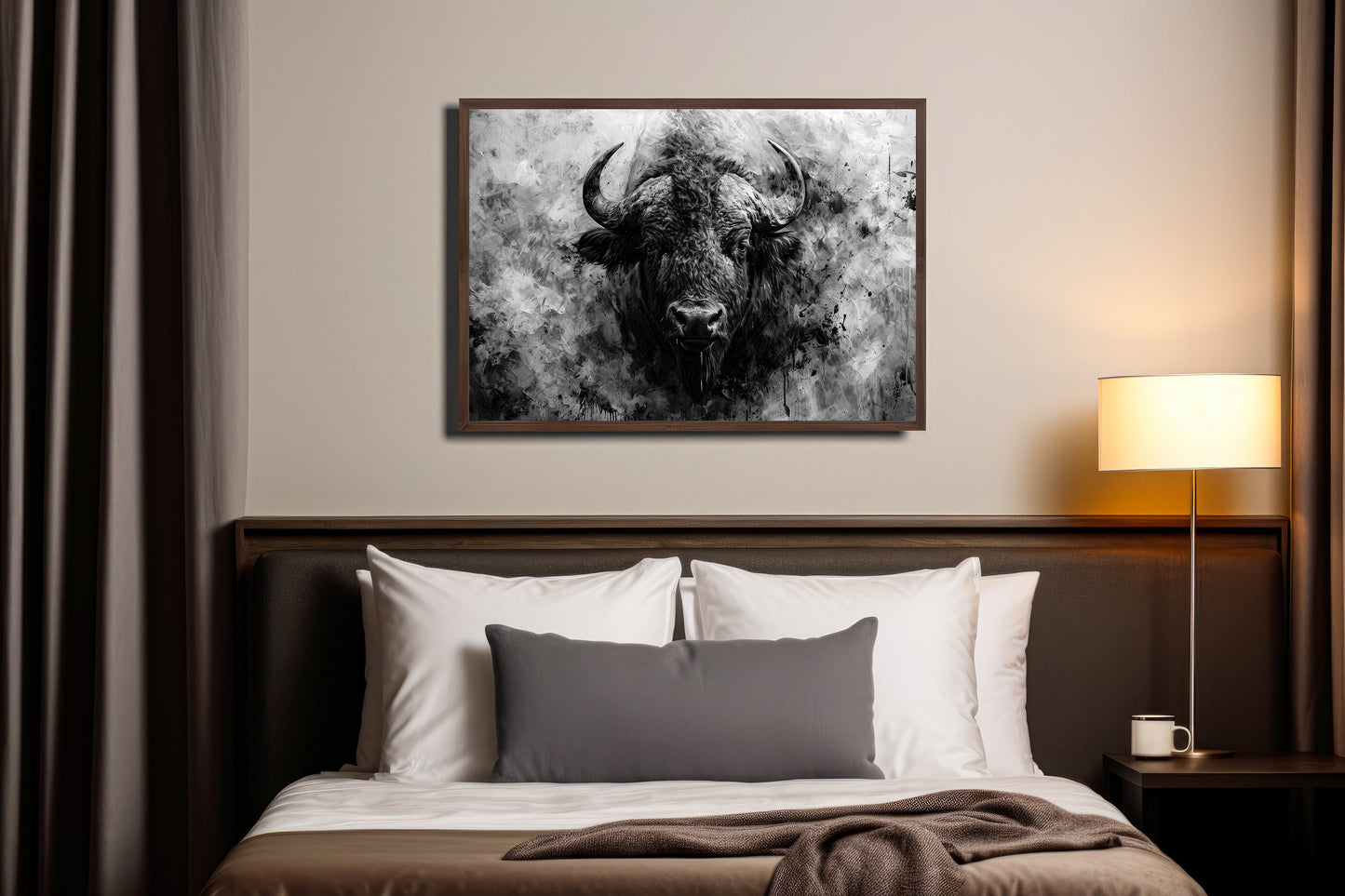Bison Portrait Black and White Canvas Print, Abstract Wildlife Art, Bison Wall Decor, Slim Canvas Print, Contemporary Wildlife Art