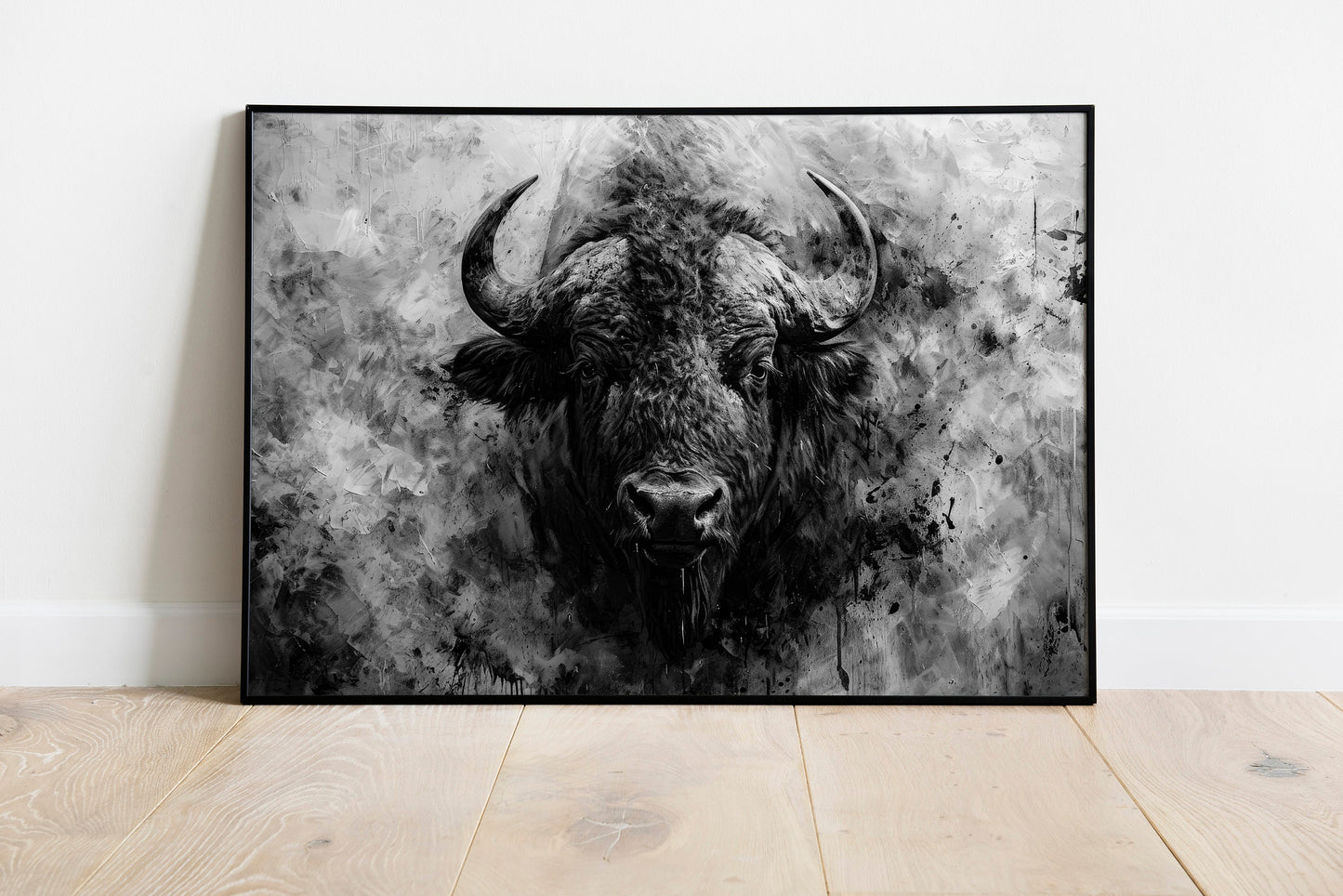 Bison Portrait Black and White Canvas Print, Abstract Wildlife Art, Bison Wall Decor, Slim Canvas Print, Contemporary Wildlife Art
