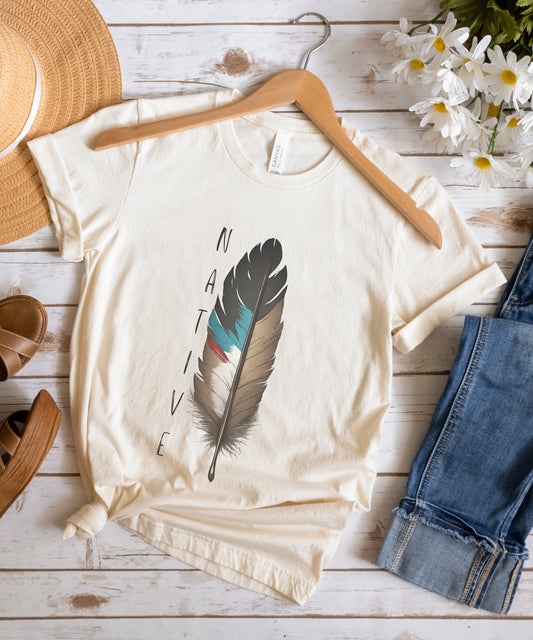 Native Feather Graphic Tee - Unisex Tribe Pride Shirt