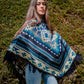 Handmade Baby Alpaca Wool Poncho: Geometric Bohemian Style